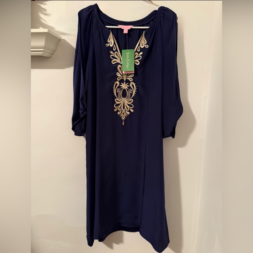 Lilly Pulitzer NWT Navy & Gold Embroidery Stitching with Pink label Size Medium - Picture 4 of 15
